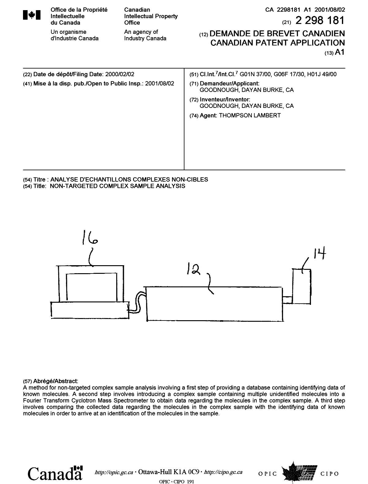 Canadian Patent Document 2298181. Cover Page 20010706. Image 1 of 1
