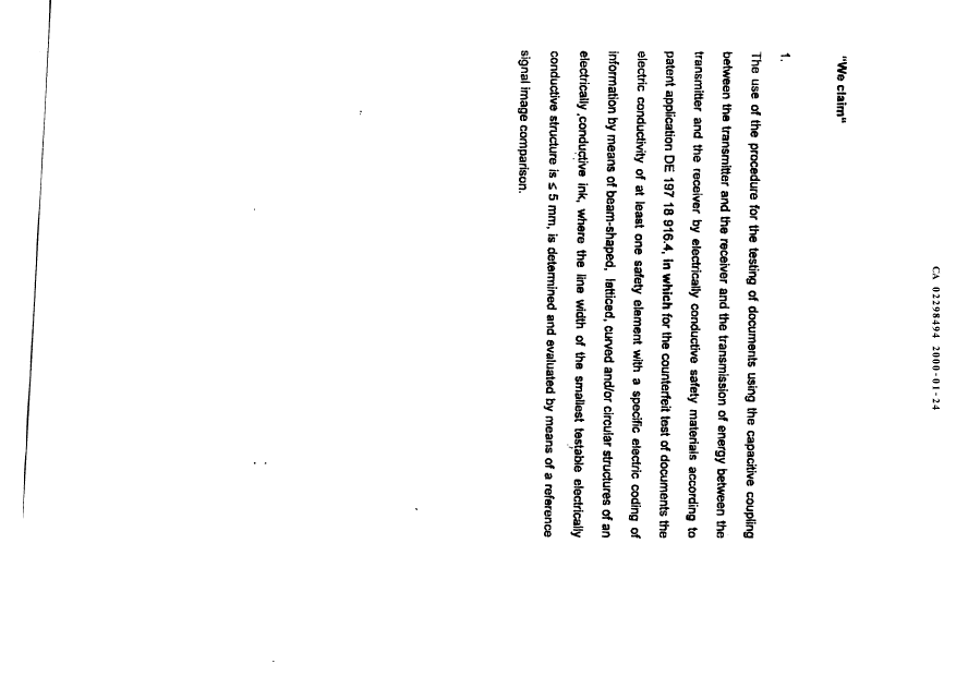 Document de brevet canadien 2298494. Revendications 20000124. Image 1 de 6