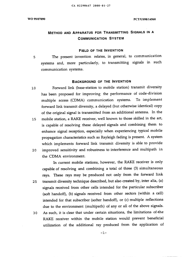 Document de brevet canadien 2298647. Description 20000127. Image 1 de 21