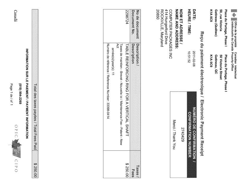 Document de brevet canadien 2298724. Taxes 20110208. Image 1 de 1