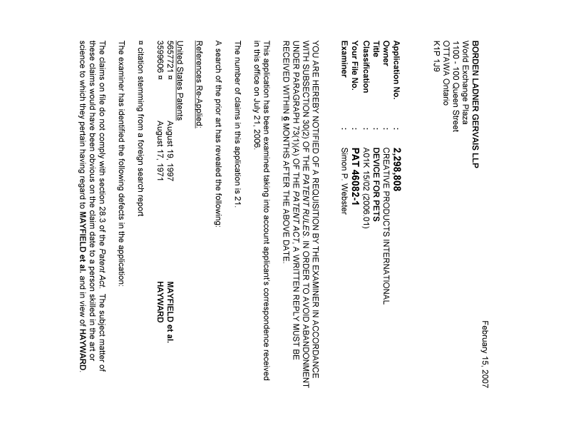 Document de brevet canadien 2298808. Poursuite-Amendment 20070215. Image 1 de 2