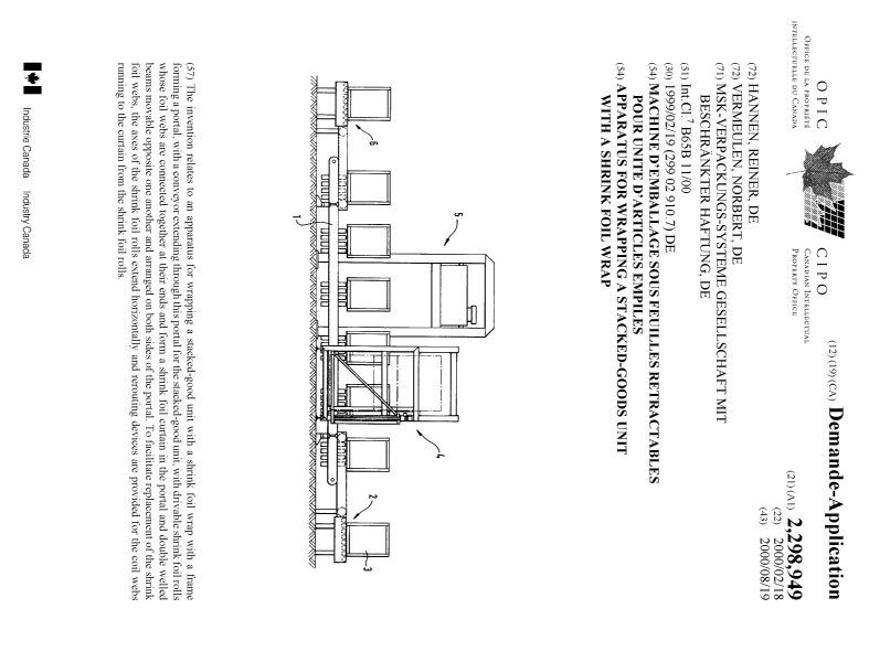 Document de brevet canadien 2298949. Page couverture 20000815. Image 1 de 1