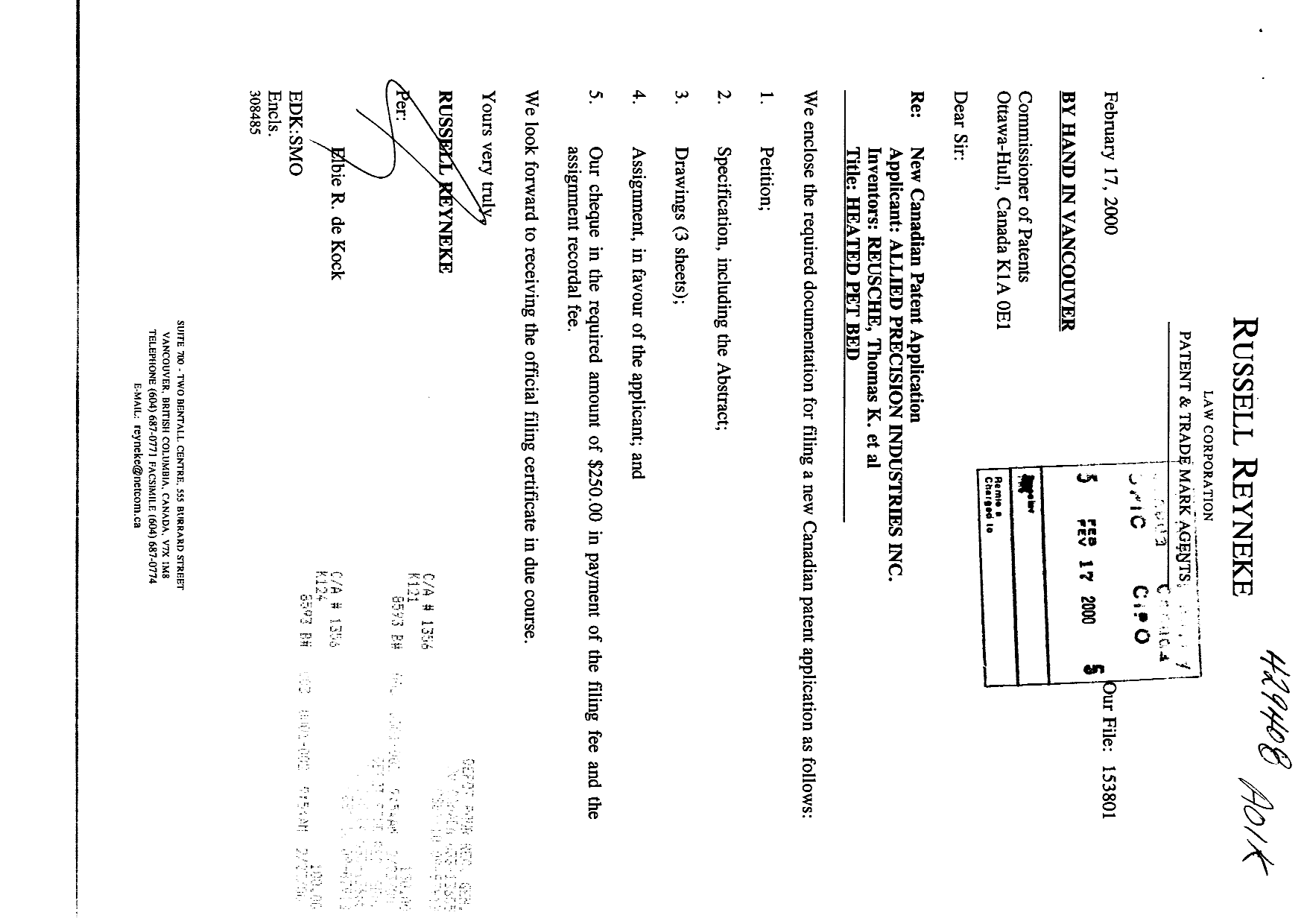 Canadian Patent Document 2299058. Assignment 20000217. Image 1 of 8