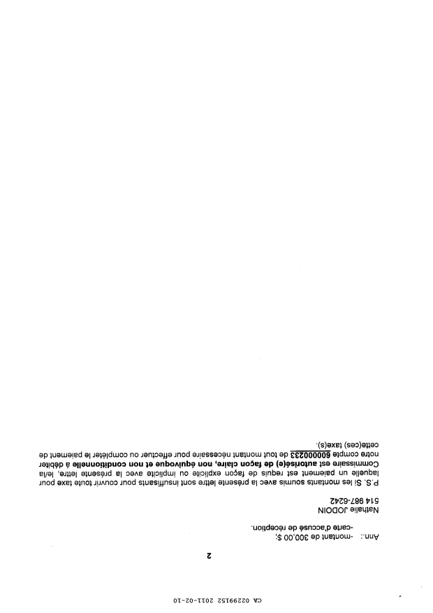 Canadian Patent Document 2299152. Correspondence 20110210. Image 2 of 2