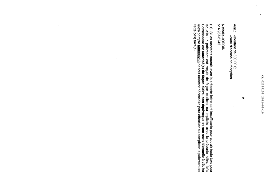 Document de brevet canadien 2299152. Correspondance 20110210. Image 2 de 2