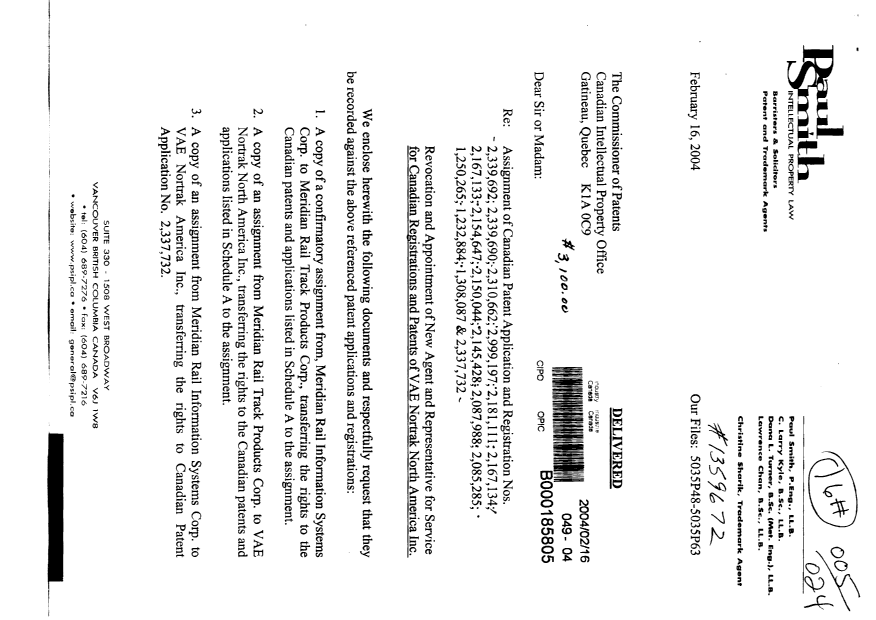 Document de brevet canadien 2299197. Cession 20040216. Image 1 de 13