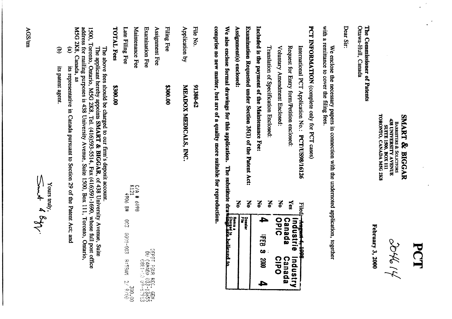 Document de brevet canadien 2299241. Cession 19991203. Image 1 de 2