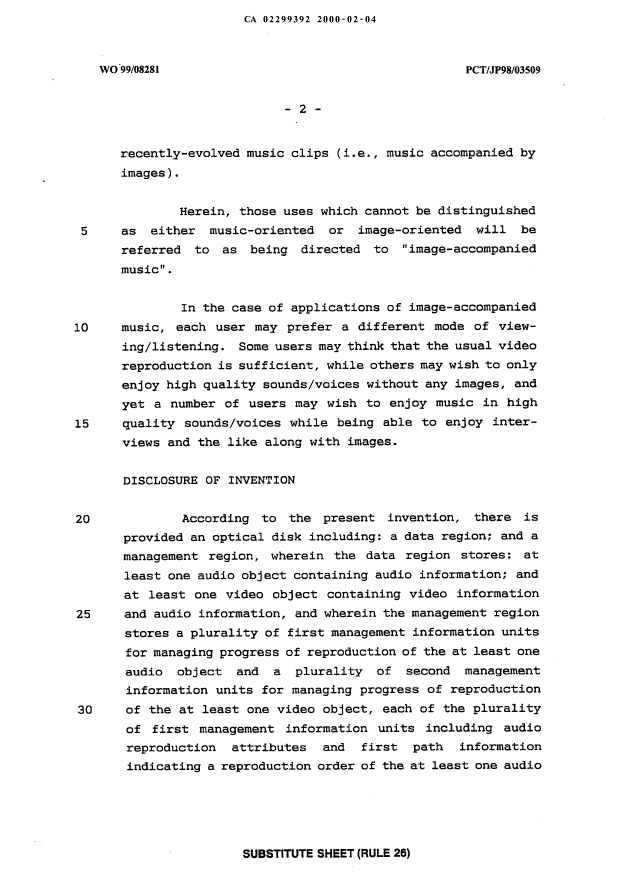 Canadian Patent Document 2299392. Description 20000204. Image 2 of 91