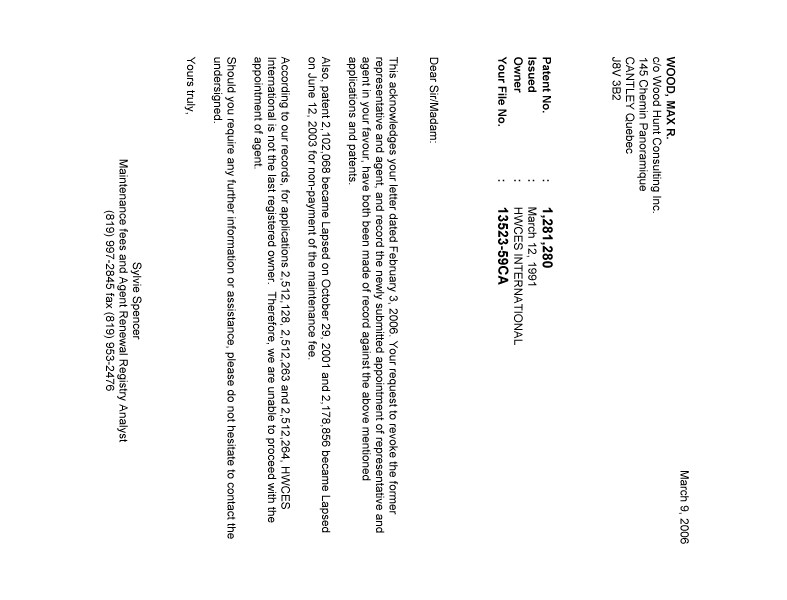 Document de brevet canadien 2299683. Correspondance 20060309. Image 1 de 1