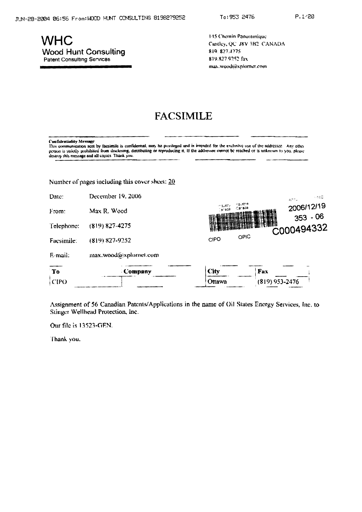 Canadian Patent Document 2299683. Assignment 20061219. Image 20 of 20