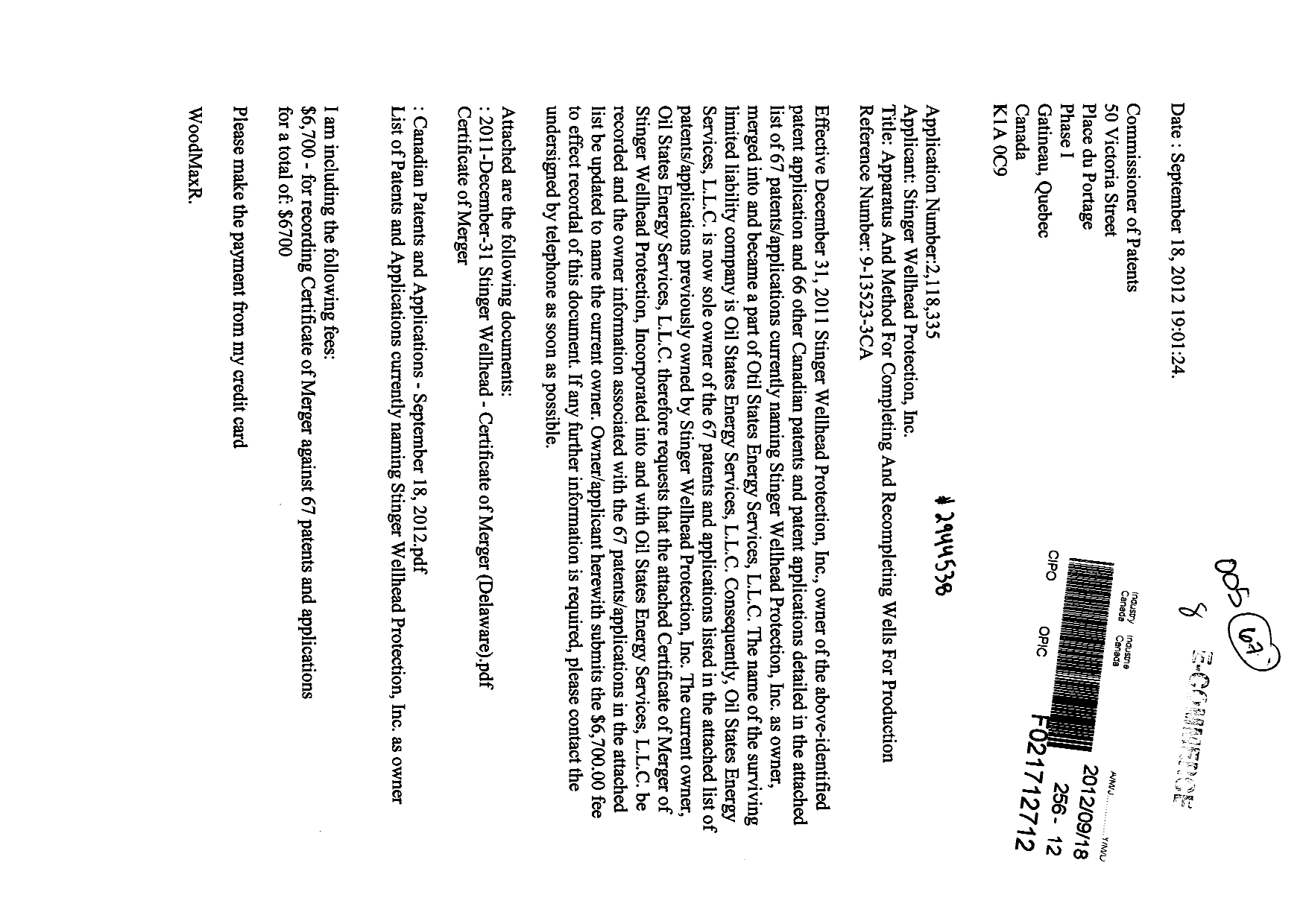Document de brevet canadien 2299683. Cession 20120918. Image 1 de 13