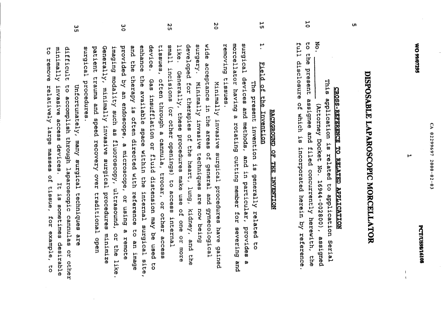 Canadian Patent Document 2299697. Description 19991203. Image 1 of 13