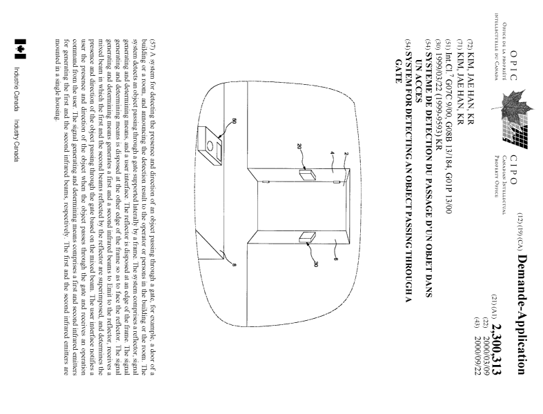Document de brevet canadien 2300313. Page couverture 20000831. Image 1 de 1