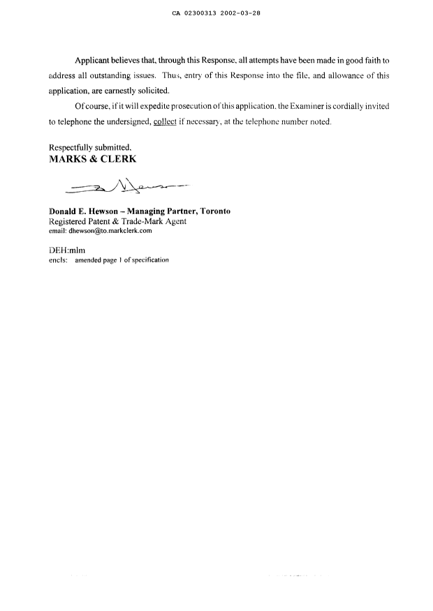 Document de brevet canadien 2300313. Poursuite-Amendment 20020328. Image 2 de 3