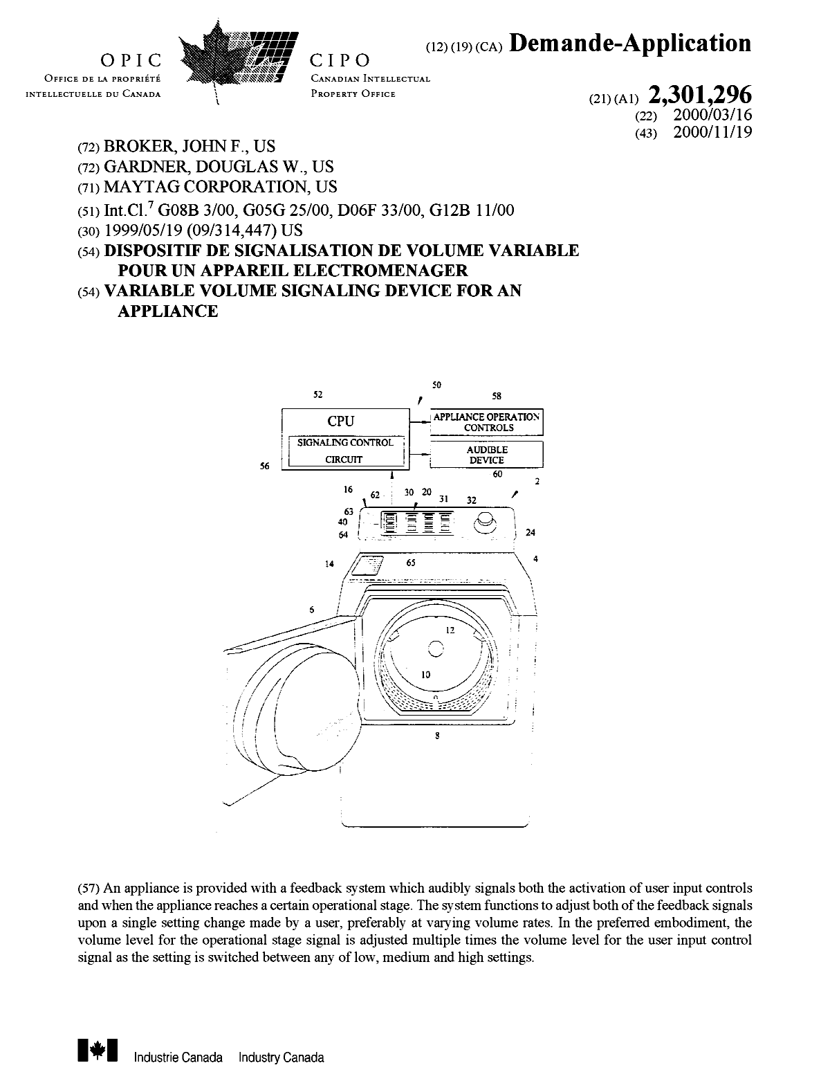 Document de brevet canadien 2301296. Page couverture 20001114. Image 1 de 1