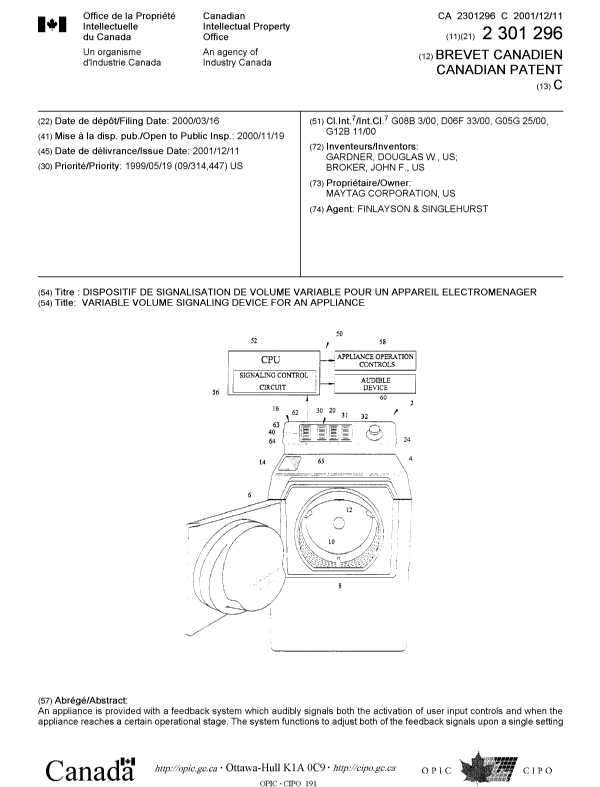 Canadian Patent Document 2301296. Cover Page 20011109. Image 1 of 2