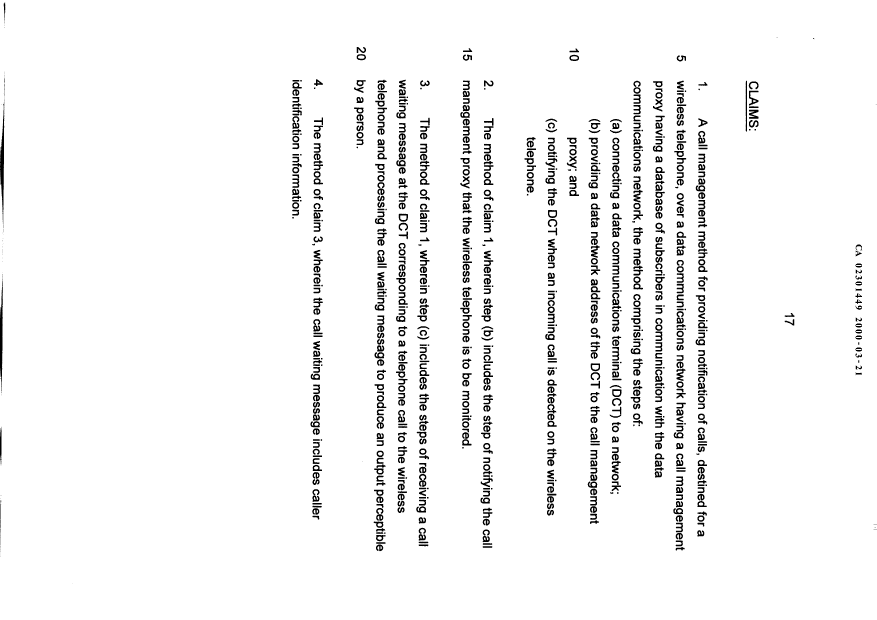 Document de brevet canadien 2301449. Revendications 19991221. Image 1 de 3
