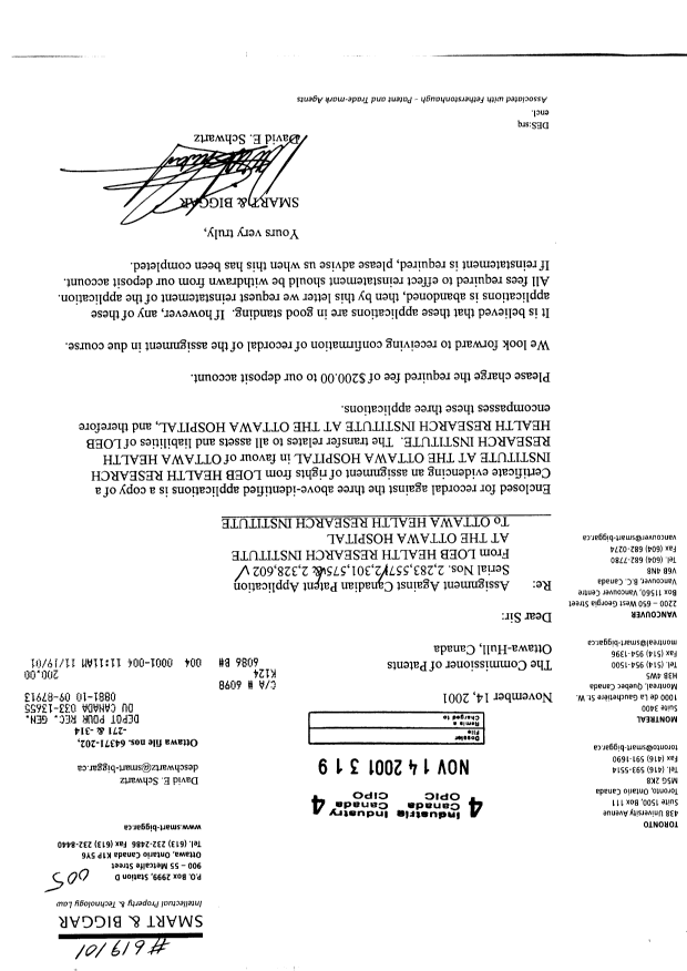Canadian Patent Document 2301575. Assignment 20011114. Image 1 of 4
