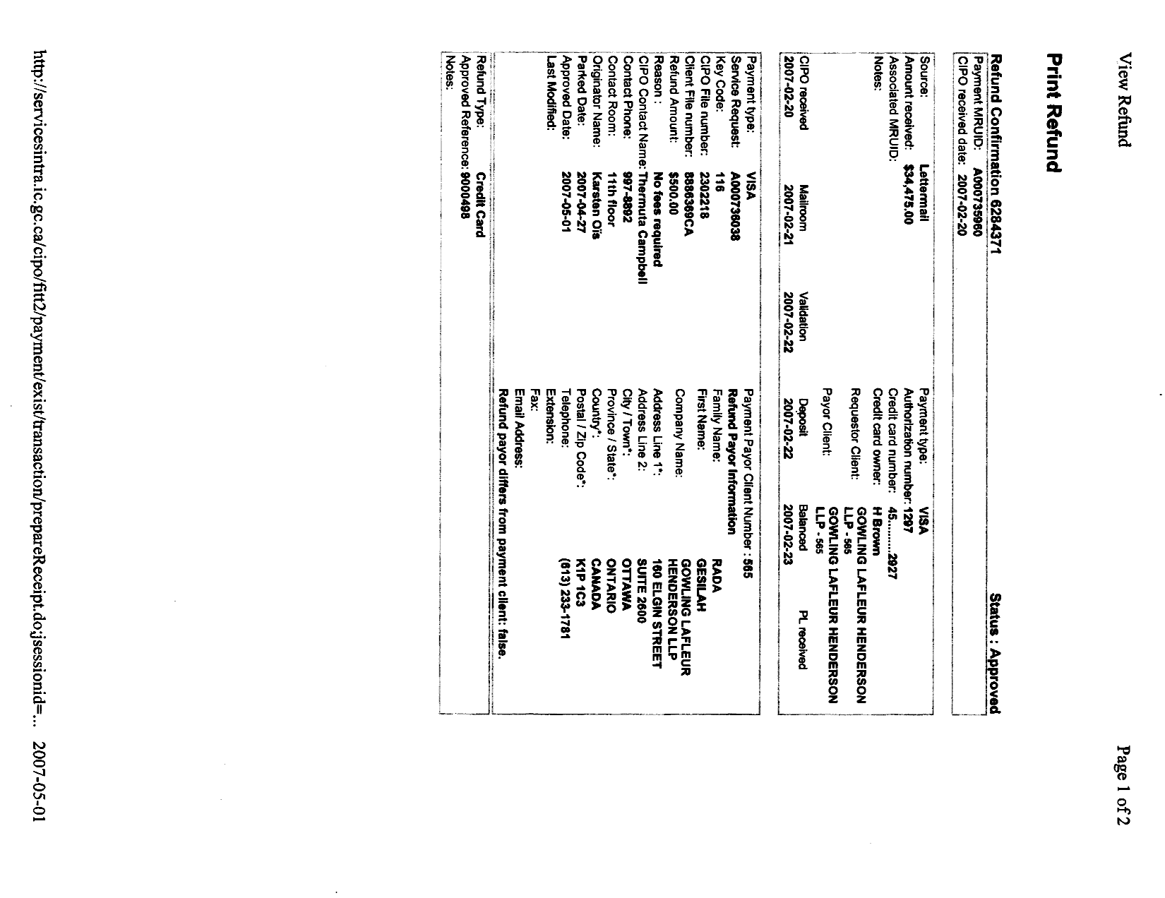 Canadian Patent Document 2302218. Prosecution-Amendment 20070501. Image 1 of 2