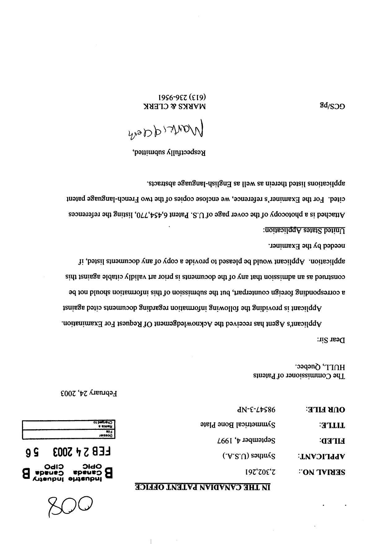 Canadian Patent Document 2302261. Prosecution-Amendment 20021224. Image 1 of 1
