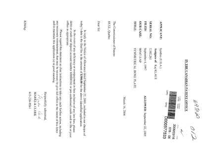 Document de brevet canadien 2302261. Correspondance 20051216. Image 1 de 1