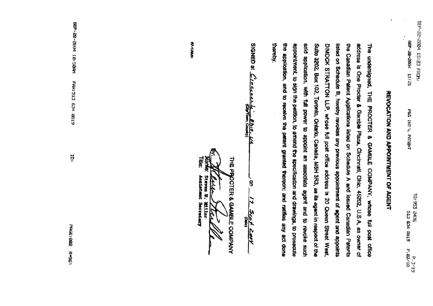 Canadian Patent Document 2302377. Correspondence 20040922. Image 2 of 19