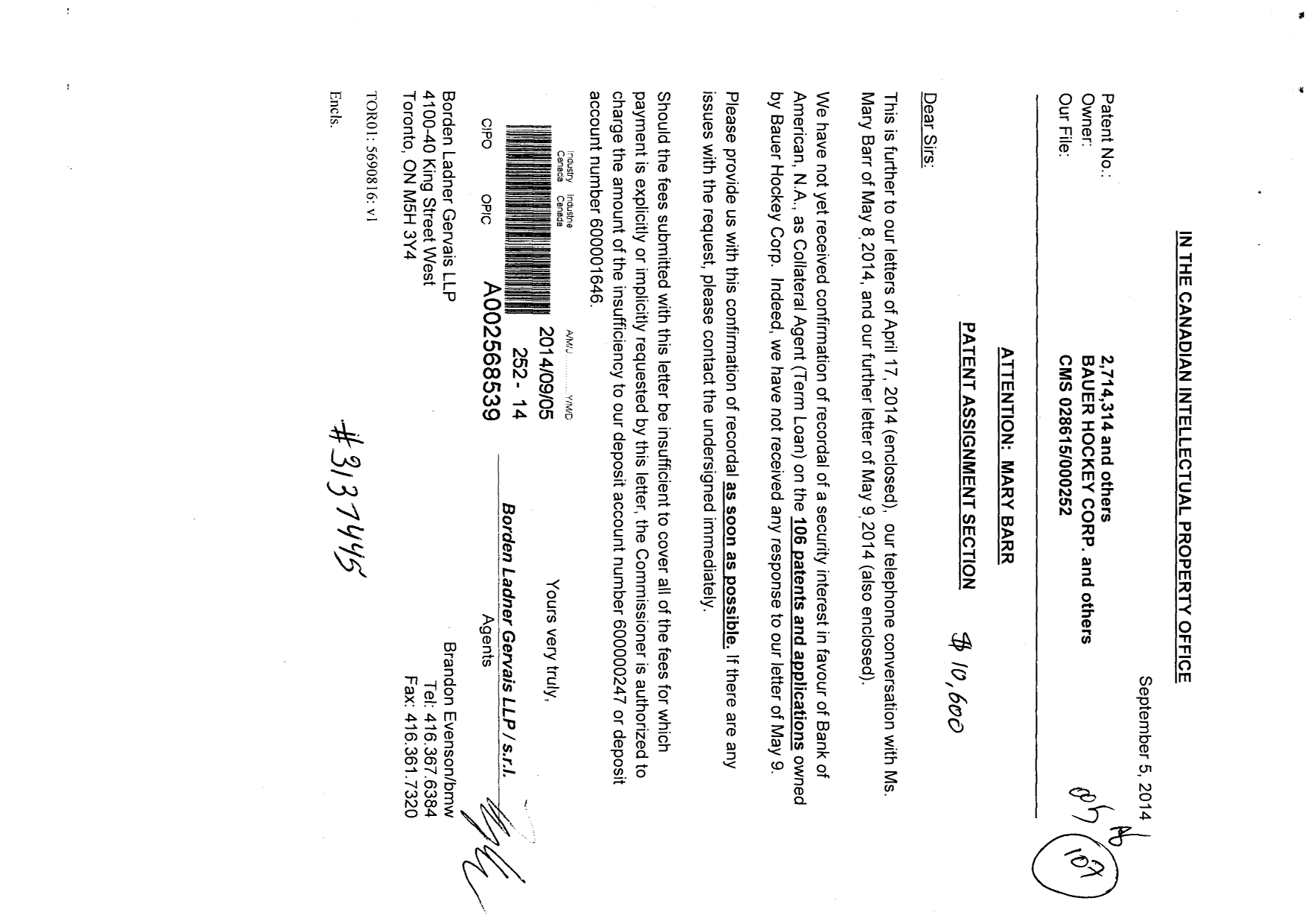 Document de brevet canadien 2302953. Cession 20131205. Image 1 de 23