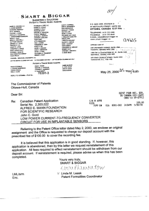 Document de brevet canadien 2303022. Cession 20000525. Image 1 de 2