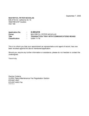 Document de brevet canadien 2303610. Correspondance 20050907. Image 1 de 1