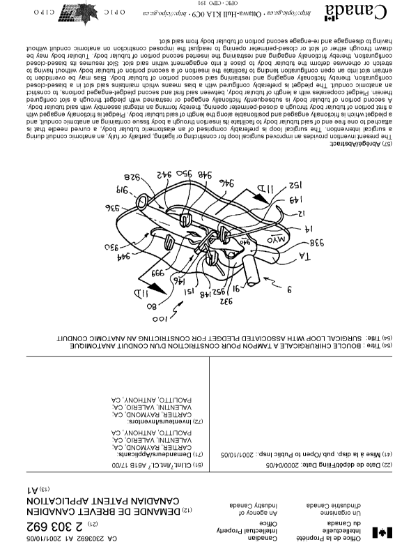 Canadian Patent Document 2303692. Cover Page 20010928. Image 1 of 1