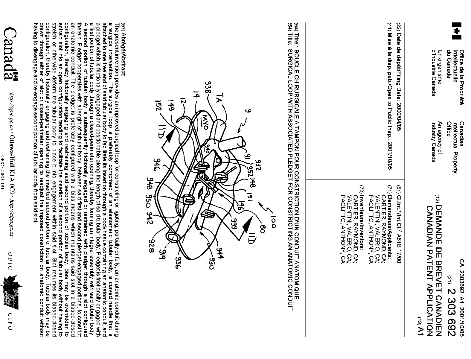 Canadian Patent Document 2303692. Cover Page 20010928. Image 1 of 1