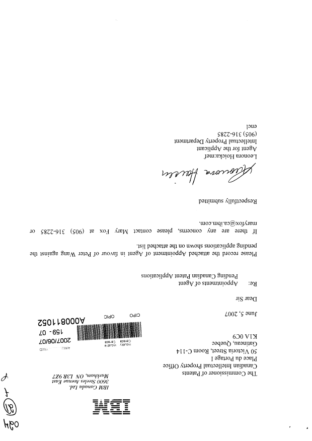 Canadian Patent Document 2303725. Correspondence 20070607. Image 1 of 3