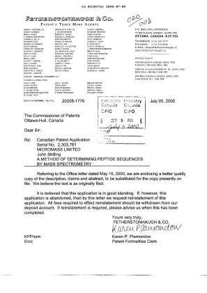 Canadian Patent Document 2303761. Prosecution-Amendment 20000705. Image 1 of 35