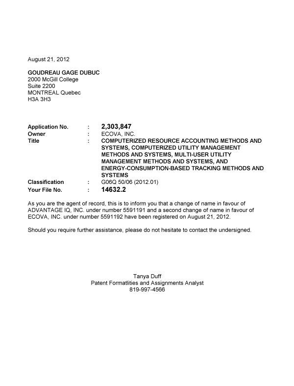 Canadian Patent Document 2303847. Correspondence 20120821. Image 1 of 1