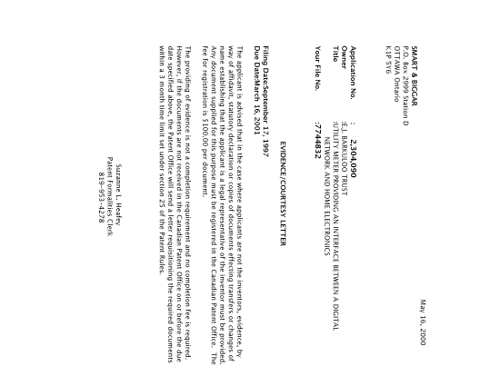 Document de brevet canadien 2304090. Correspondance 20000511. Image 1 de 1