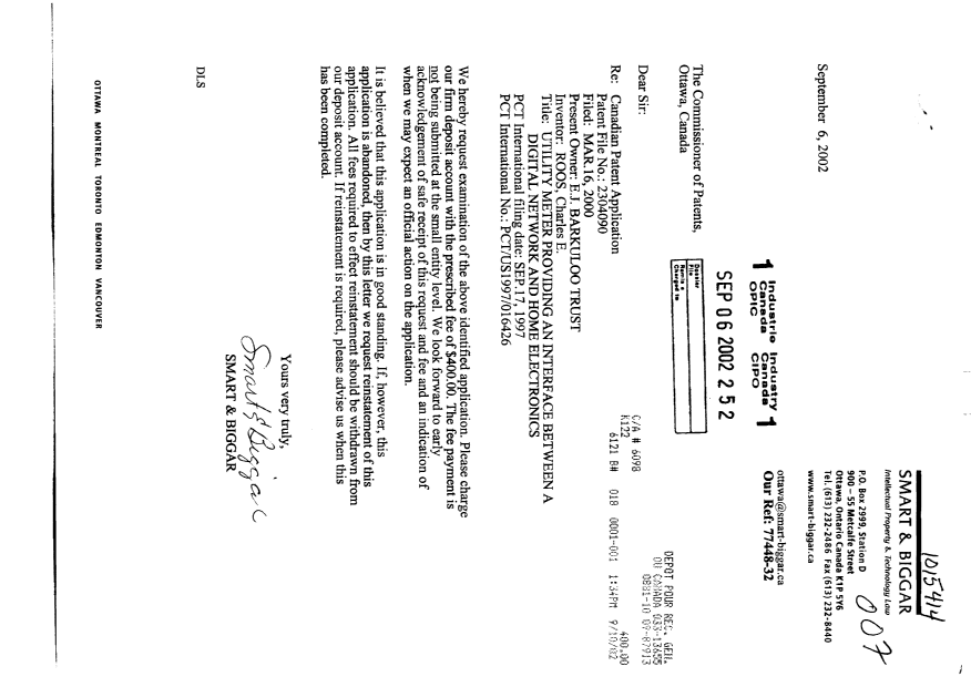 Document de brevet canadien 2304090. Poursuite-Amendment 20020906. Image 1 de 1