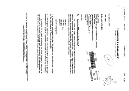 Canadian Patent Document 2304290. Correspondence 20071116. Image 1 of 5