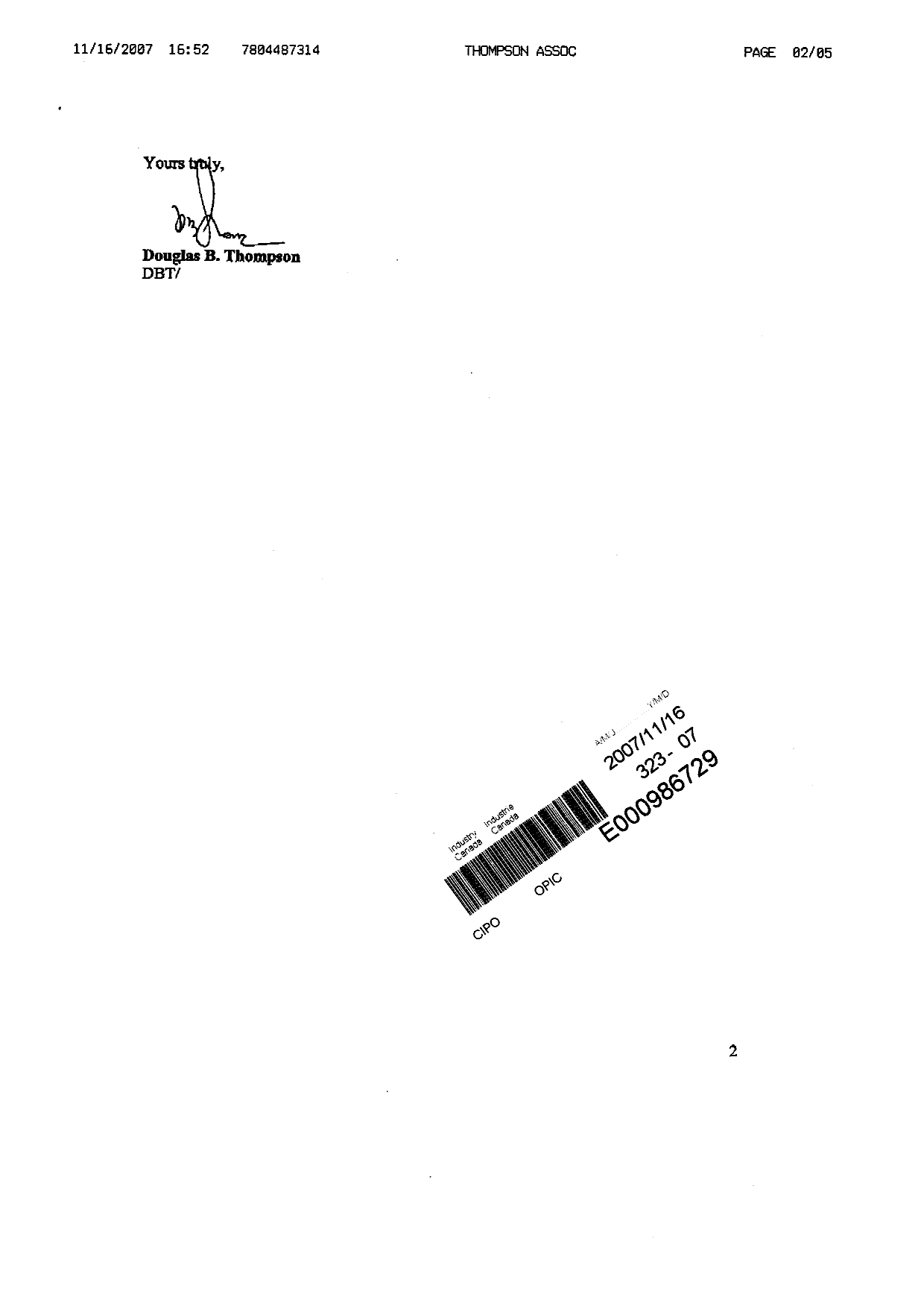 Canadian Patent Document 2304290. Correspondence 20071116. Image 2 of 5