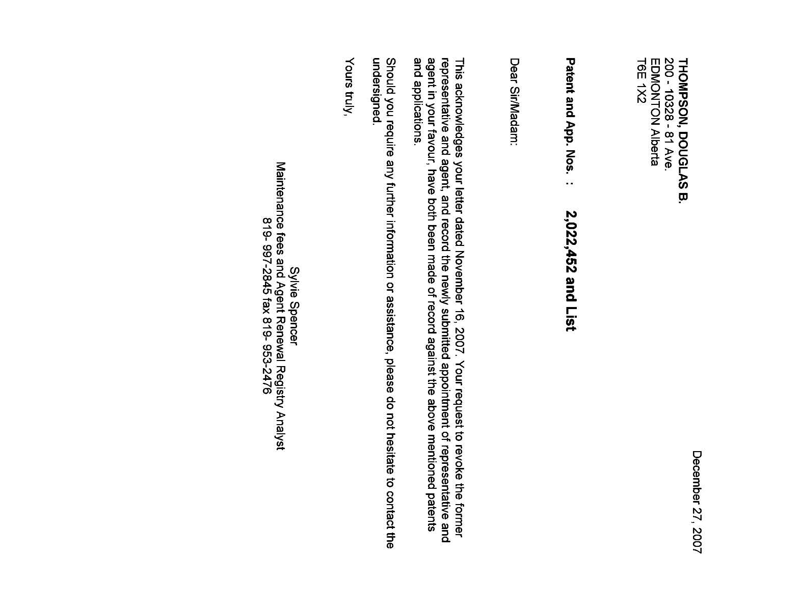 Canadian Patent Document 2304290. Correspondence 20071227. Image 1 of 1