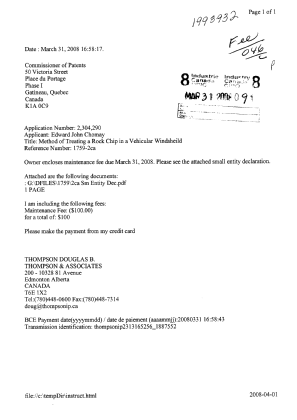 Document de brevet canadien 2304290. Correspondance 20080331. Image 1 de 2