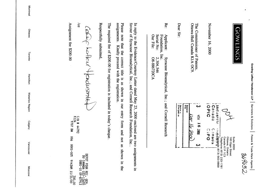 Canadian Patent Document 2304546. Assignment 20001116. Image 1 of 5