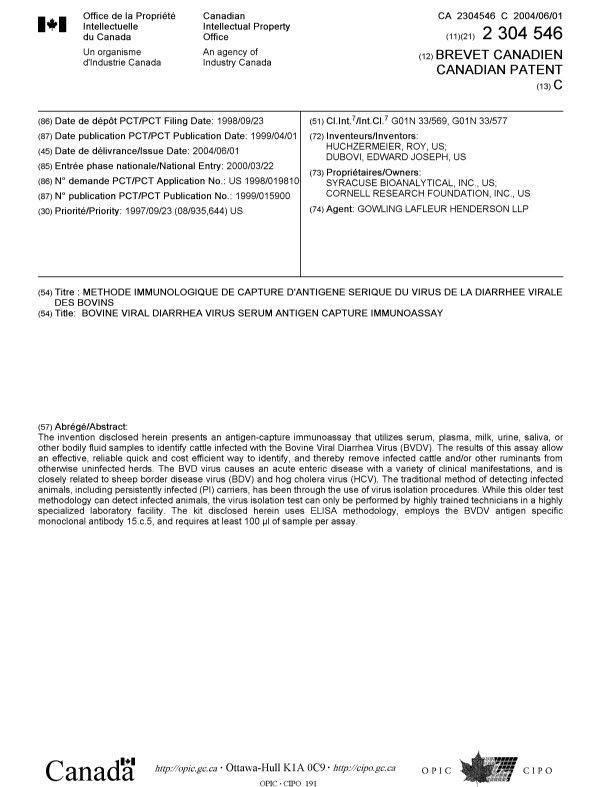 Document de brevet canadien 2304546. Page couverture 20040429. Image 1 de 1