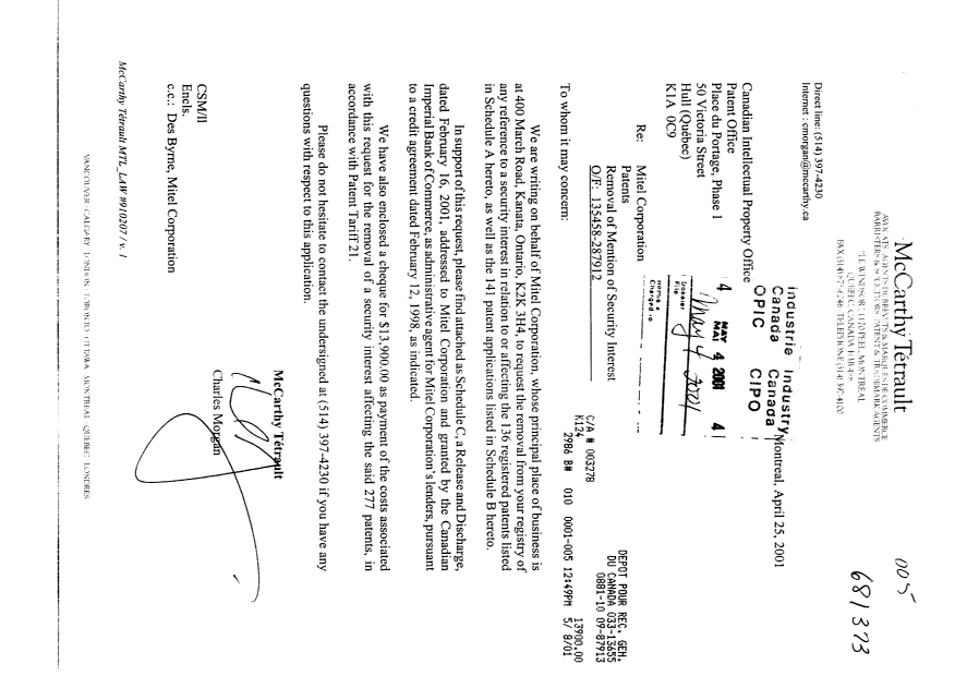 Document de brevet canadien 2304900. Cession 20010504. Image 1 de 13