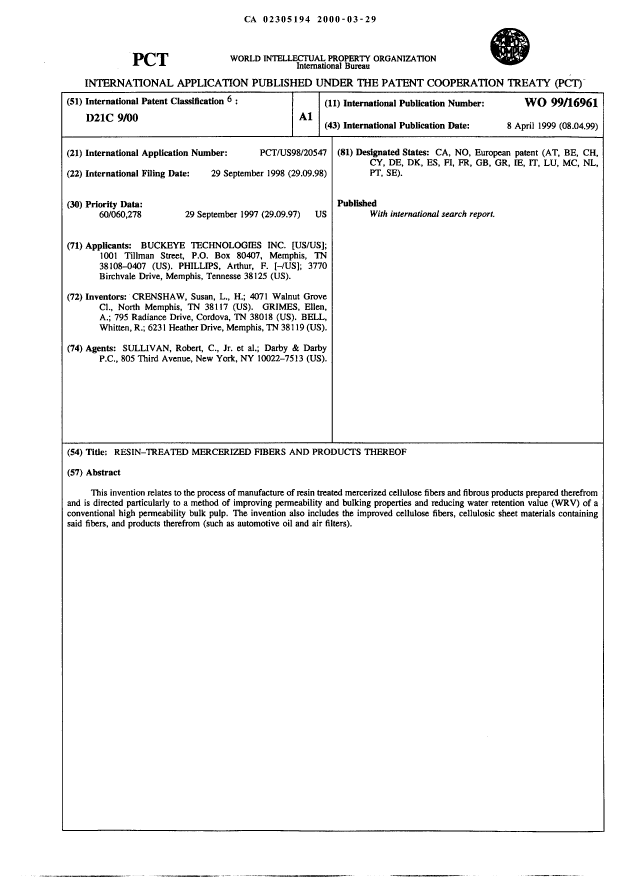 Document de brevet canadien 2305194. Abrégé 20000329. Image 1 de 1