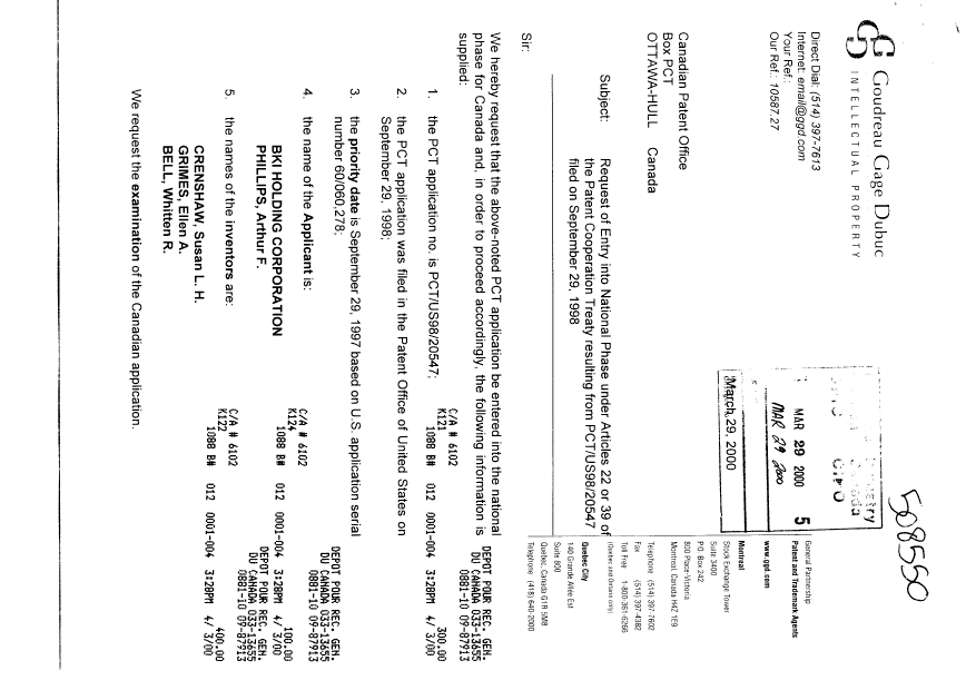 Canadian Patent Document 2305194. Assignment 20000329. Image 1 of 7