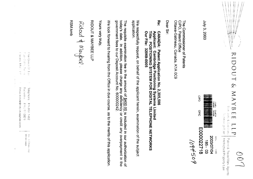Document de brevet canadien 2305586. Poursuite-Amendment 20030704. Image 1 de 1