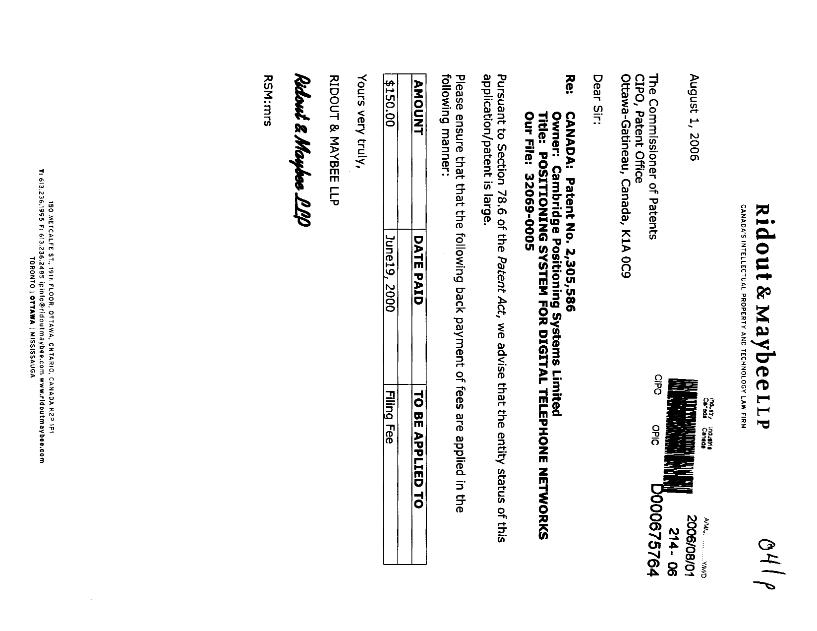 Document de brevet canadien 2305586. Poursuite-Amendment 20060801. Image 1 de 1