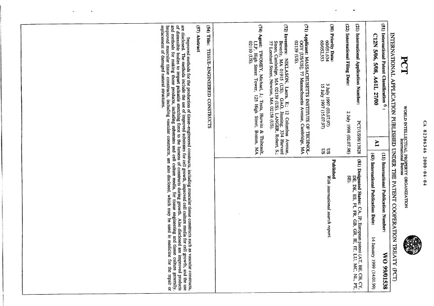 Document de brevet canadien 2306346. Abrégé 20000404. Image 1 de 1