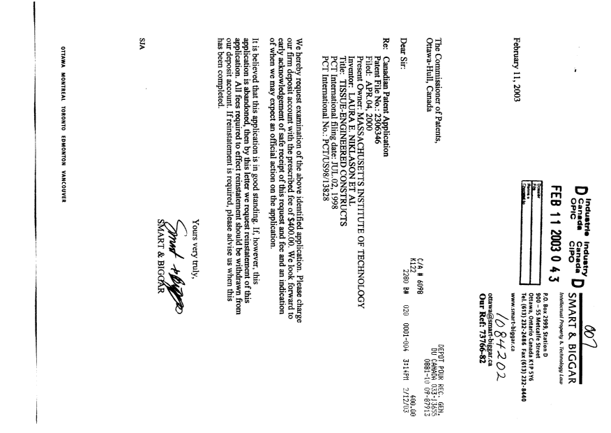Document de brevet canadien 2306346. Poursuite-Amendment 20030211. Image 1 de 1