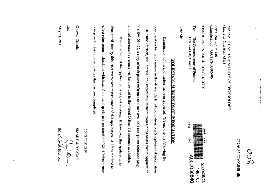 Document de brevet canadien 2306346. Poursuite-Amendment 20030523. Image 1 de 1